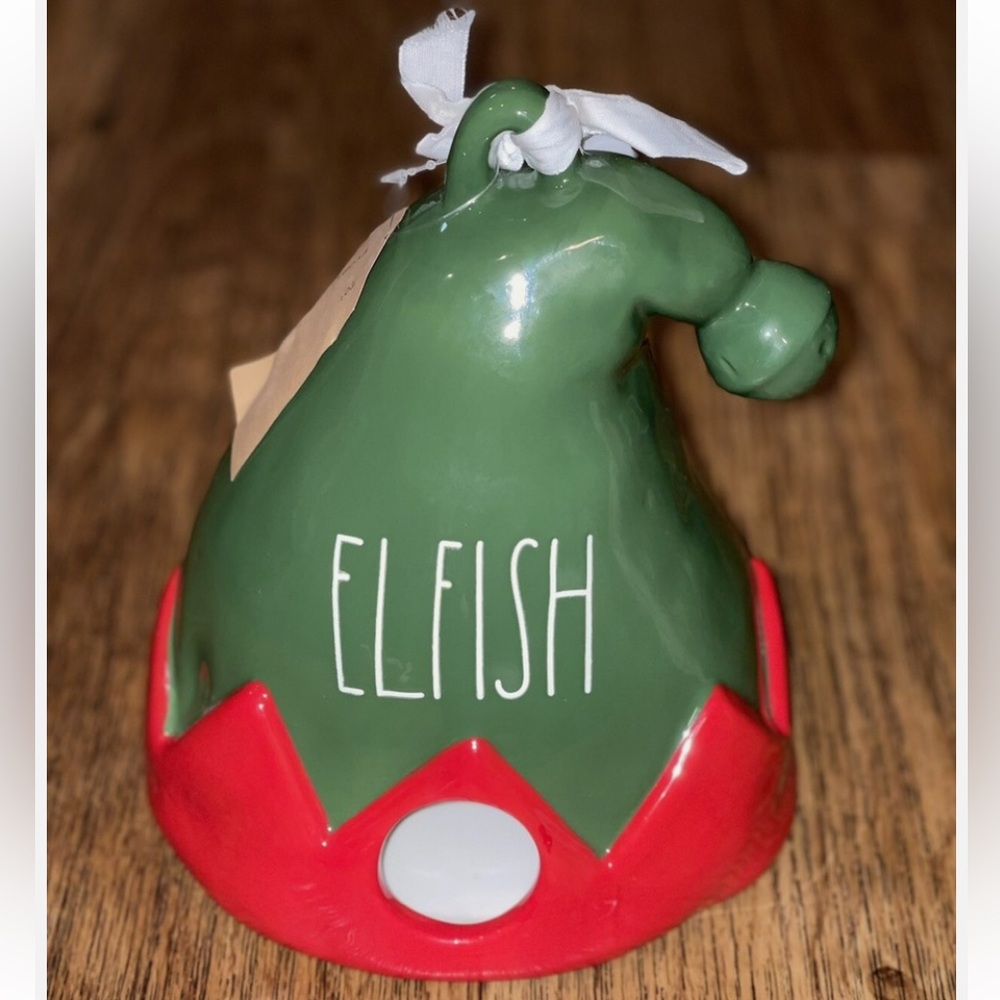 Rae Dunn Festive Green and Red Ceramic Bell bird house